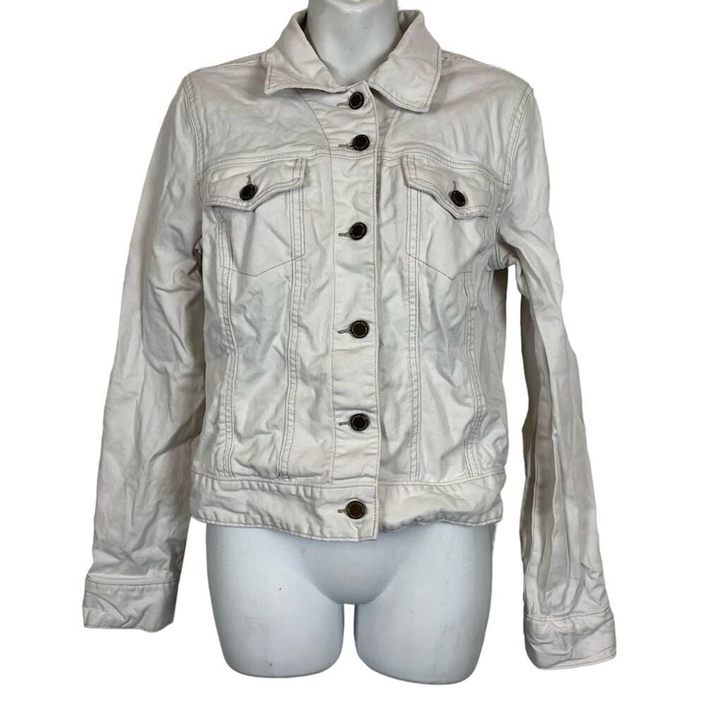 CALVIN KLEIN JEANS White Denim Jean Long Sleeve Button Down Trucker Jacket sz L